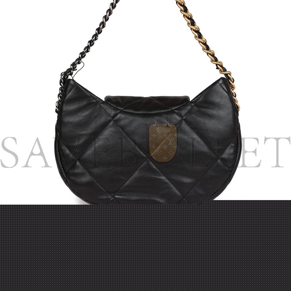 Ch*el master 19 hobo bag black lambskin mixed metal hardware as4638 (30*21*7.5cm)